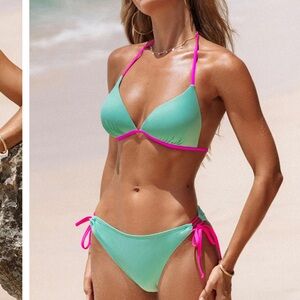 NWT CUPSHE Push up Triangle Top & Low Rise Bottom in neon blue and pink